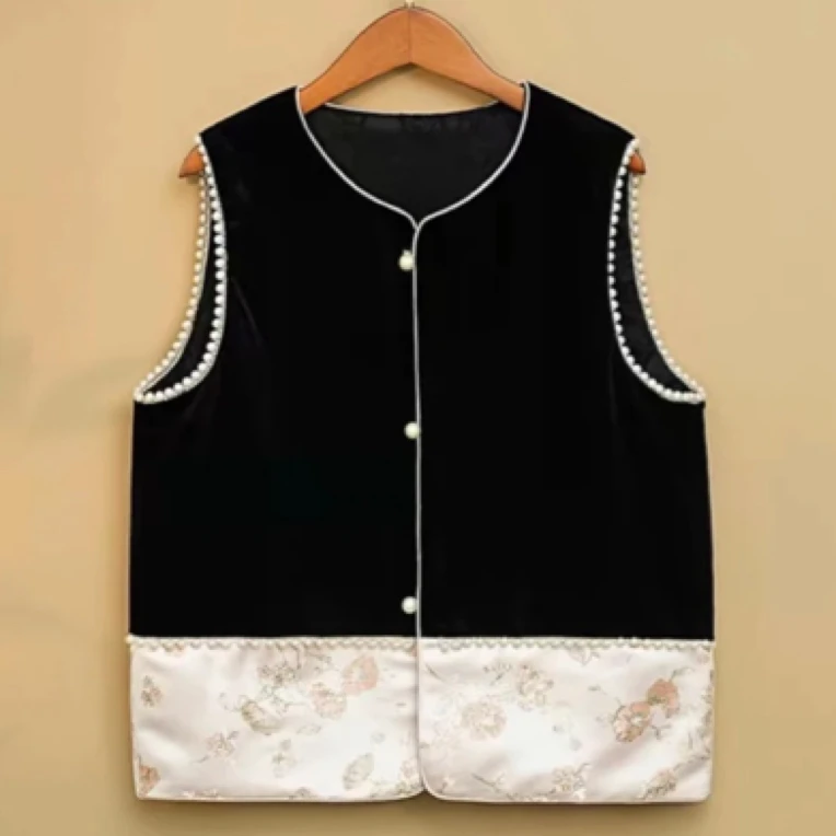 新中式国风马甲女拼接立领小香风时尚百搭马夹125