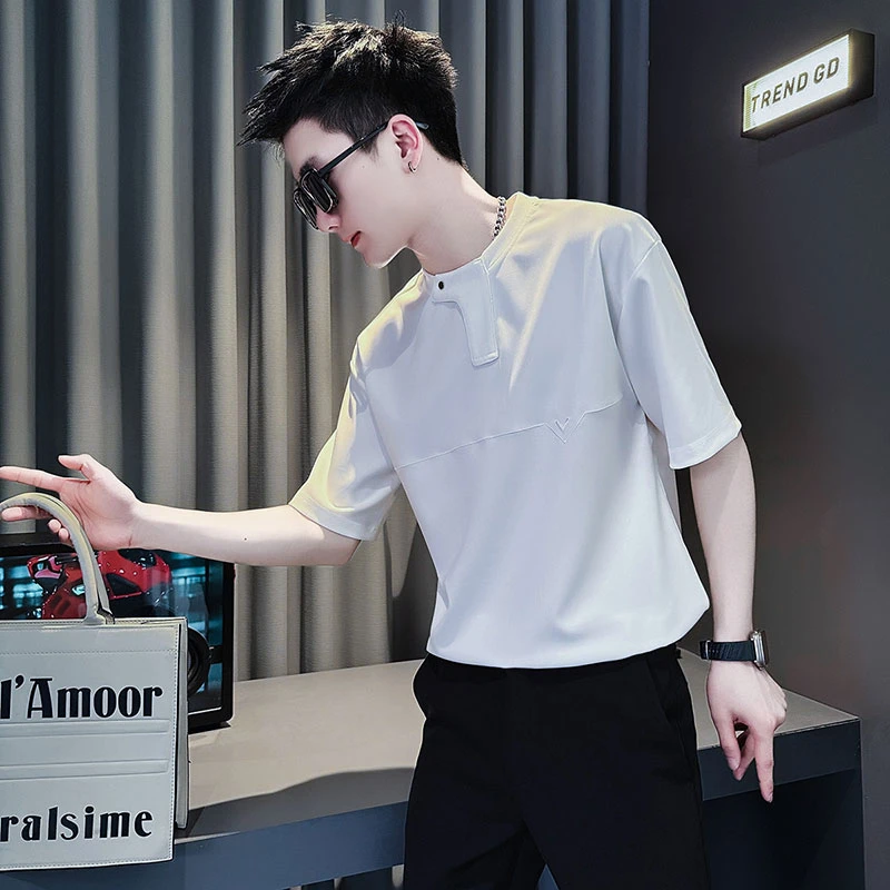 短袖t恤男夏季ins潮牌痞帅半袖上衣2025新款潮牌高级男装圆领体恤