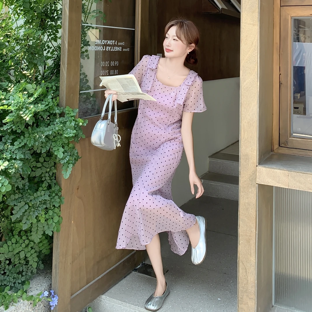 法式浪漫风波点连衣裙女2025夏季新款优雅气质高级氛围感收腰裙子