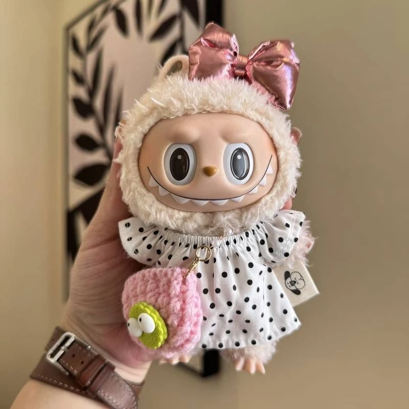 娃衣拉布布娃衣labubu娃衣10cm娃衣粉蝴蝶结粉色小包加持玩偶套