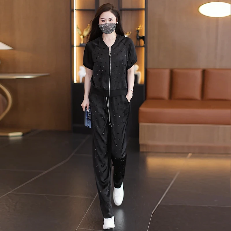 2025夏新款大码女装休闲时尚宽松显瘦遮肉拉链气质薄款开衫两件套