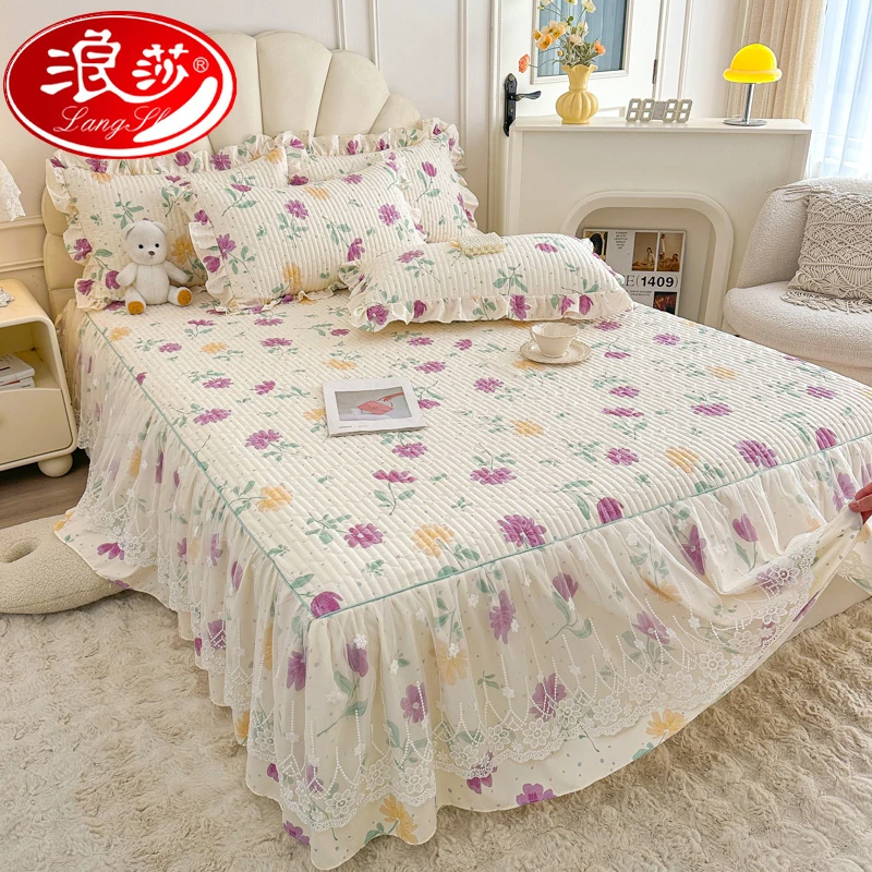 浪莎床裙单件夹棉小清新床罩款床单带裙边床盖四季通用床围裙