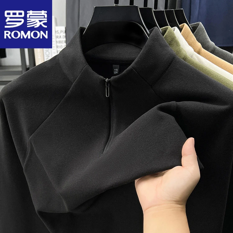 罗蒙双面德绒打底衫男半拉链秋冬季立领长袖t恤百搭成熟痞帅男装