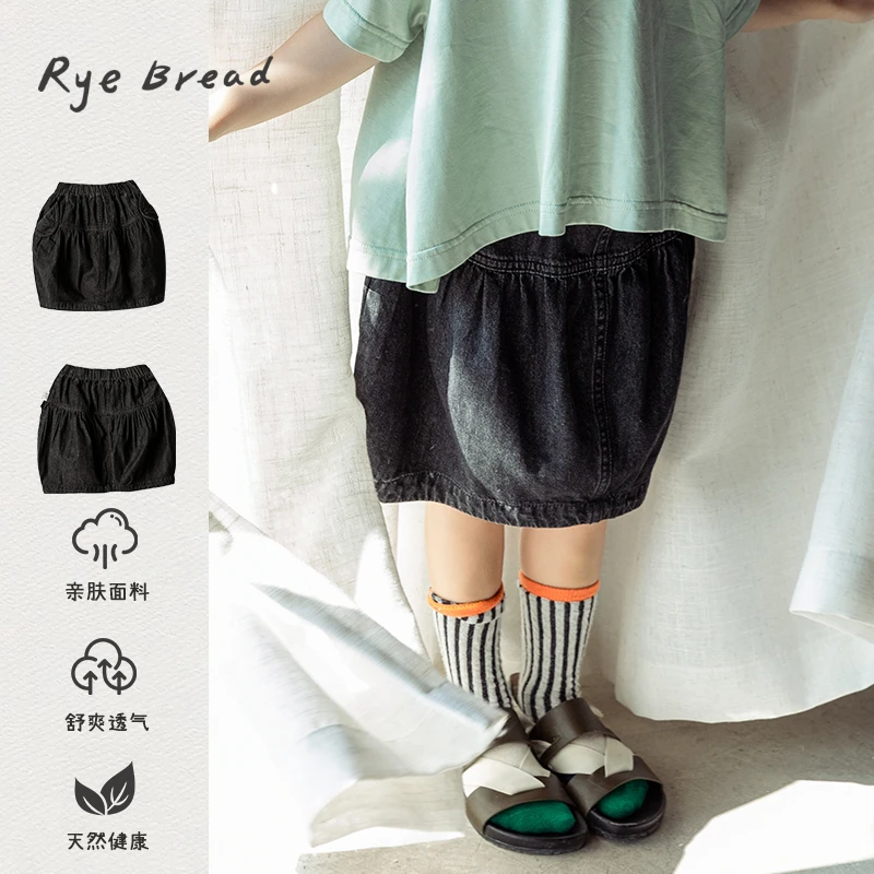 ryebread/黑面包童装 韩系休闲纯棉女小童牛仔裙 5夏