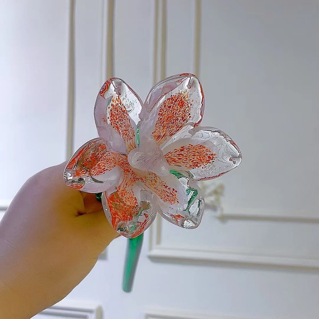 粉色鎏红粉百合花花手工琉璃摆件