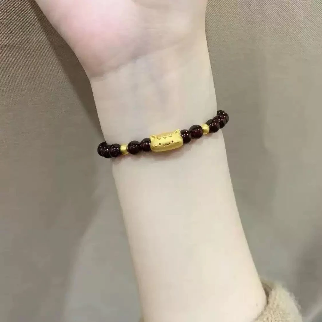 铜合金琉璃手链 C2088超可爱的百搭金手链编绳法棍猫手链