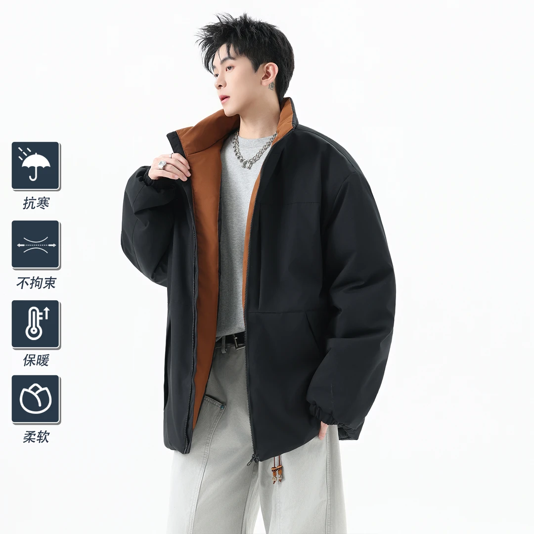 【冬季新品】大码棉服保暖加肥百搭潮流免烫立领收口袖宽松加厚棉衣