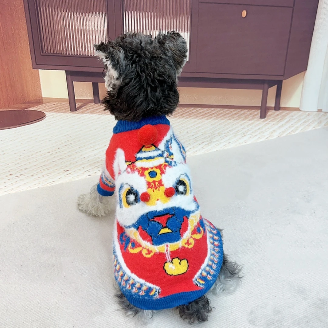 蛇年新年喜庆红色秋冬季宠物衣服貂绒加厚防寒雪耐瑞比熊法斗毛衣