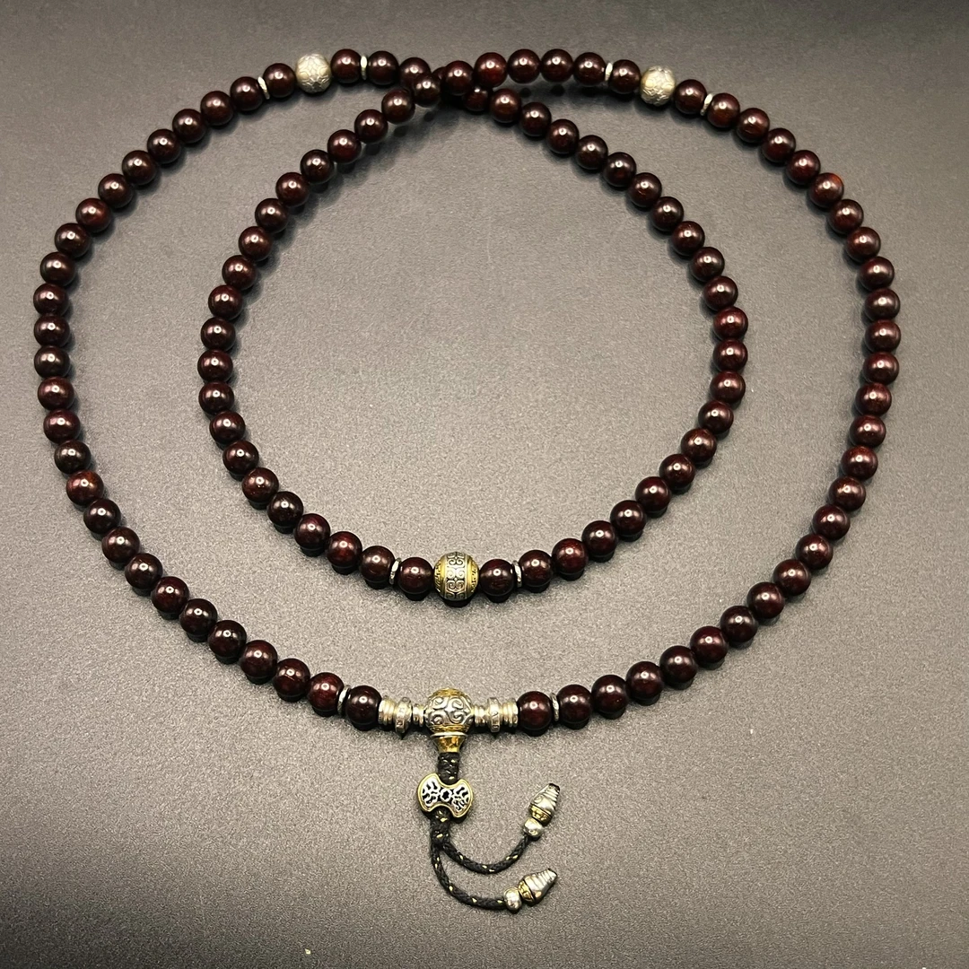 925银银制品 满天星小夜 回纹精工银饰脖挂长串108籽 尺寸8.5mm