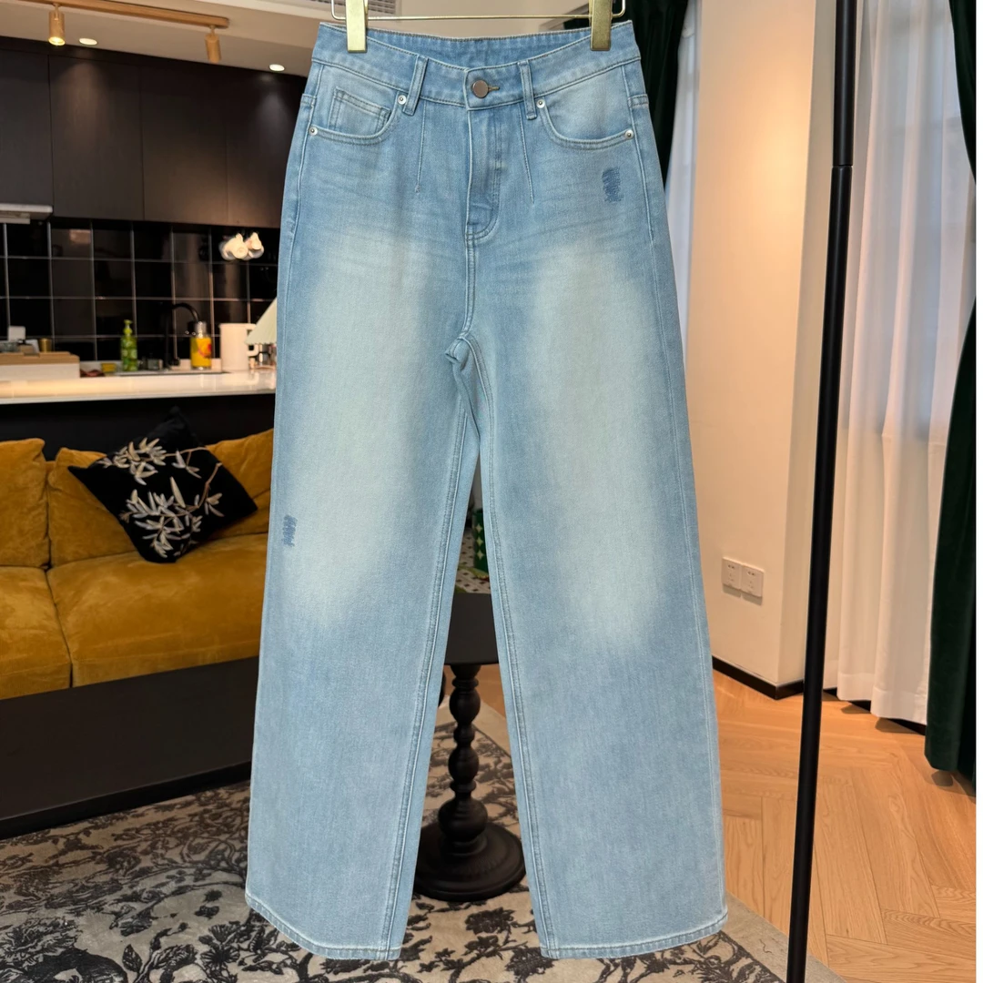 「水洗浅色牛仔」夏季薄款柔软亲肤牛仔裤水洗浅蓝色