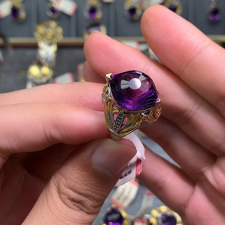 银S925镀金镶嵌水晶戒指