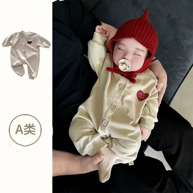 宝宝新款简约百天外出服春装童装新生儿洋气可爱长袖连体哈衣爬服