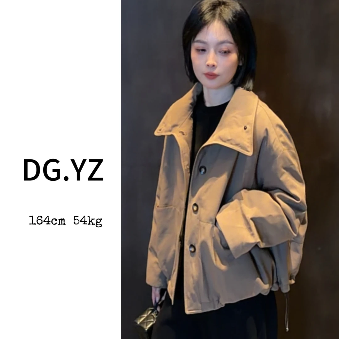 【樱子家】3148F翻领单排扣松紧下摆短款鹅绒外套