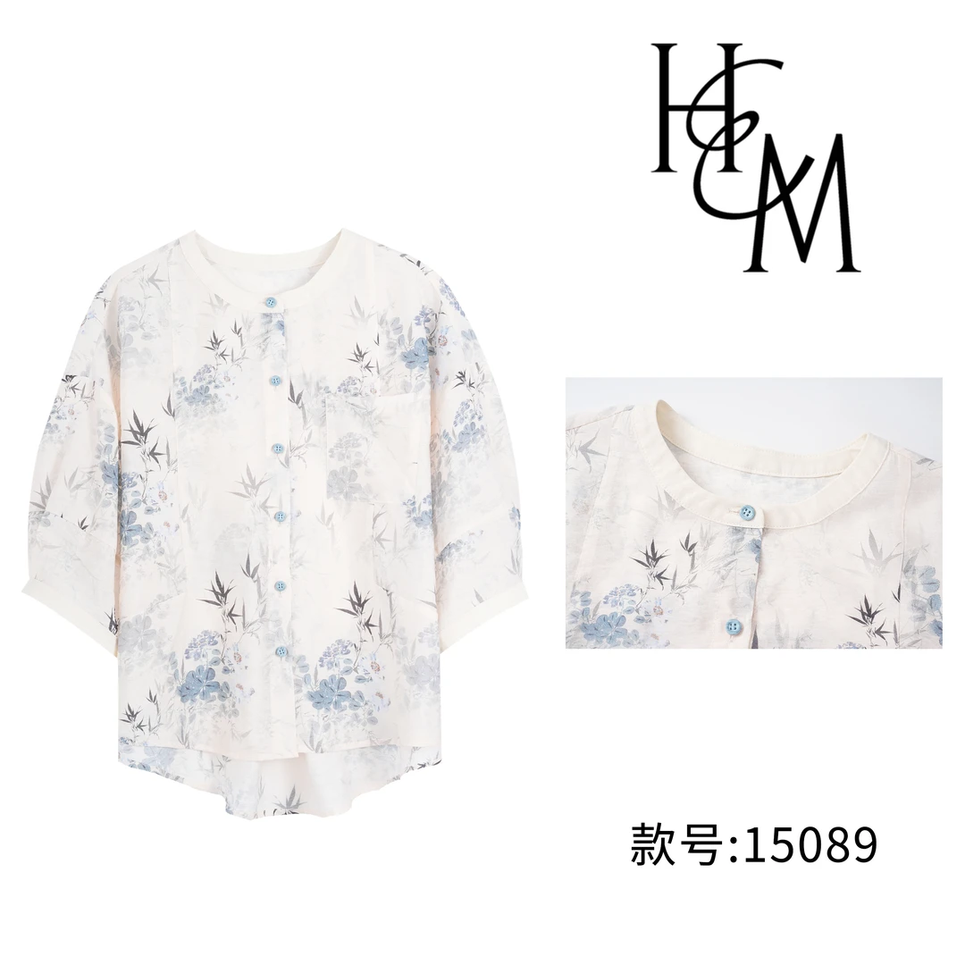 莱赛尔天丝夏季国风高级晕染水墨画衬衫【15089】