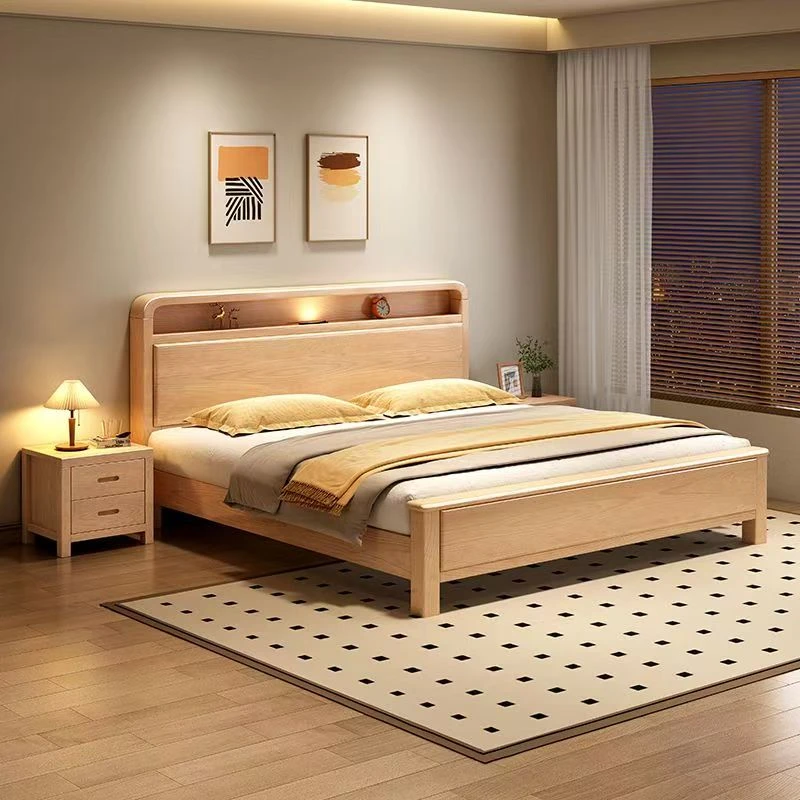 榉木全实木床1.8米双人床现代简约1.5米储物床1.35米1.2m儿童床