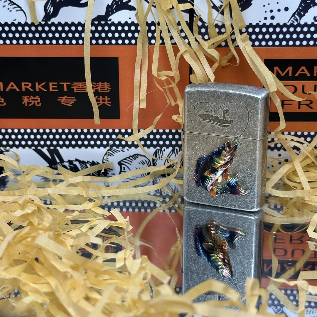 佐罗古银钓鱼佬新款创意贴章防风复古打火机男士高档礼物