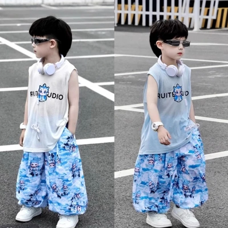 男童背心套装夏季男孩洋气防蚊裤无袖两件套2025新款儿童痞帅夏装