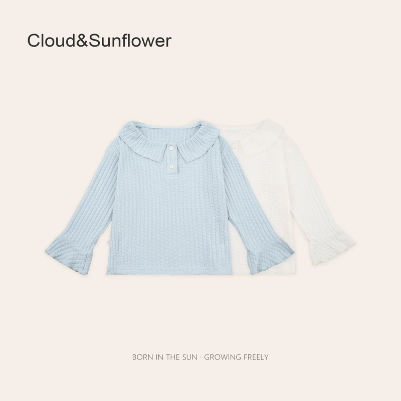 【云朵小葵】女童春季翻领两粒扣蕾丝网格打底衫660826