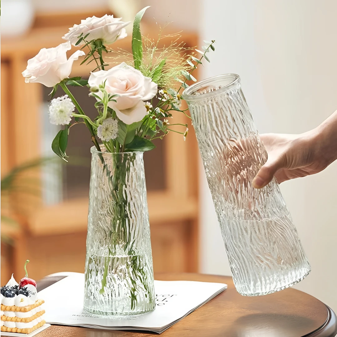 欧式简约玻璃花瓶透明水养鲜花玫瑰百合富贵竹客厅餐桌插花器摆件