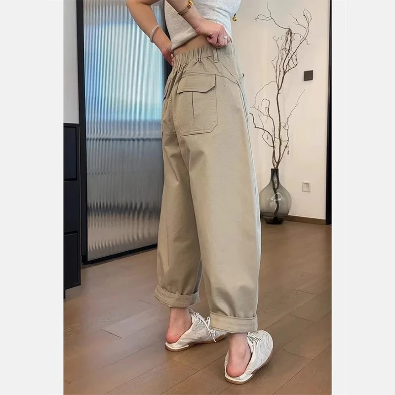 卡其色休闲裤女2025新款梨形身材宽松阔腿小个子高腰显瘦气球裤
