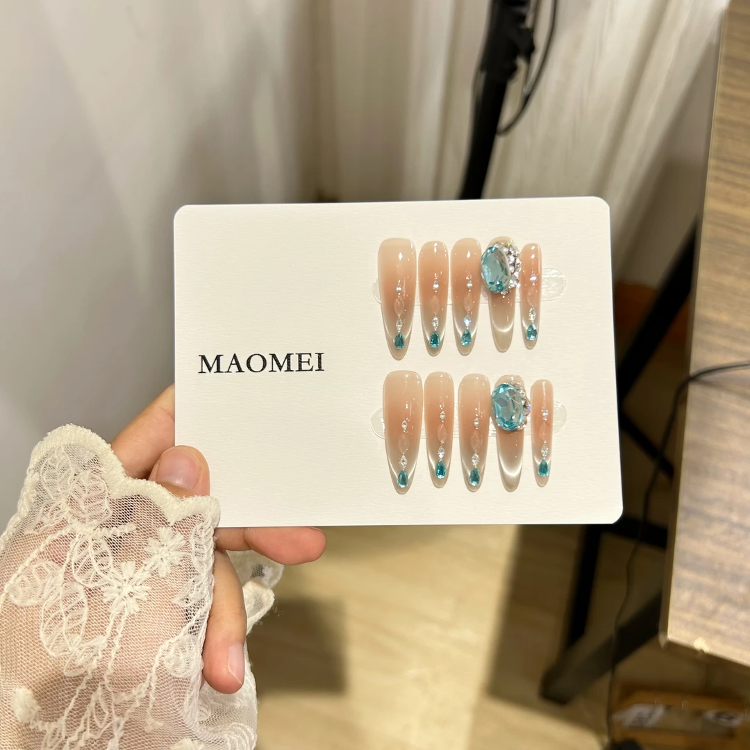 【人鱼的眼泪】猫妹轻奢穿戴甲 设计师款新款猫眼手工穿戴甲