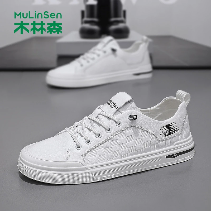 木林森男鞋2025新款夏季透气休闲板鞋男皮鞋工作运动软底小白鞋男