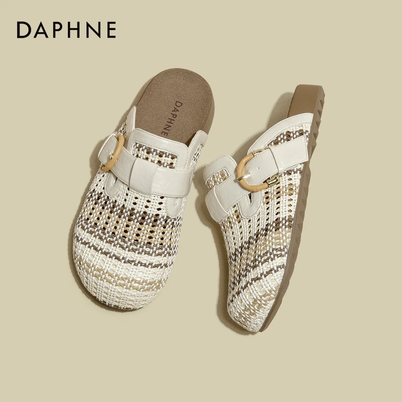 达芙妮编织包头半拖鞋女2025夏季新款镂空休闲波西米亚勃肯凉拖鞋