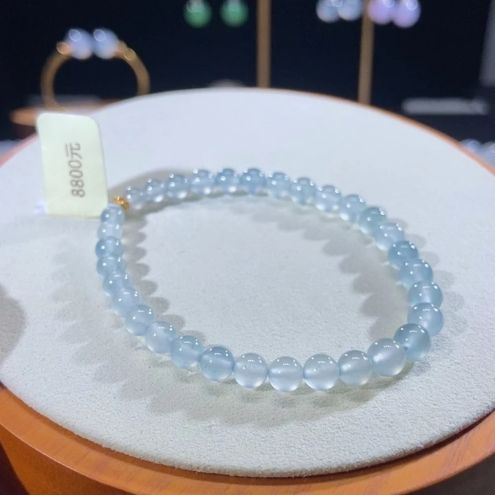 翡翠18K金镶嵌吊坠(不含链)翡翠冰晴蓝手串