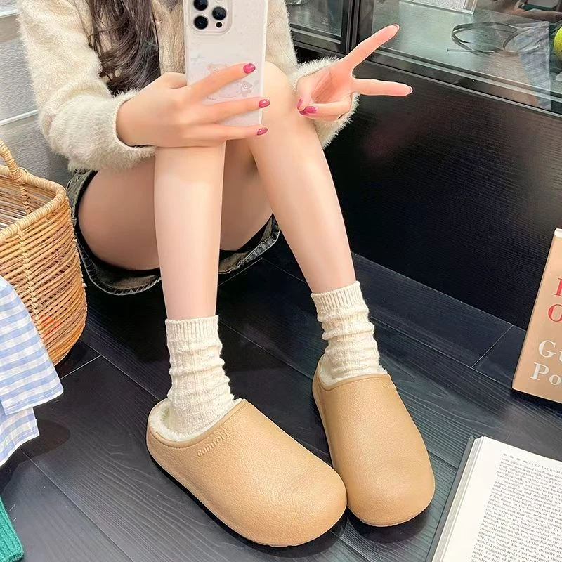 冬季新款保暖防滑厚底加绒可外穿情侣包头防水棉拖鞋百搭网红半拖
