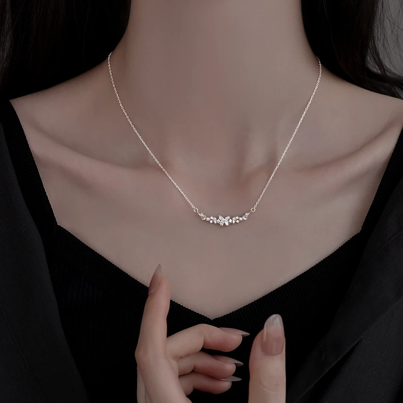 链子足银锆石 999纯银蝴蝶微笑项链女2025新款爆款锁骨链颈链配饰