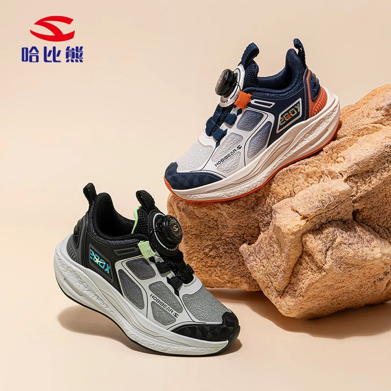 哈比熊童鞋2025年新款儿童旋钮网面运动鞋轻便软底男孩防滑老爹鞋