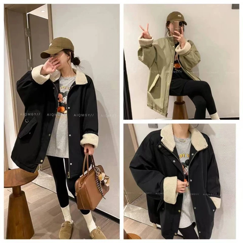 2024冬季新款超好看工装风外套宽松保暖大衣中长款上衣女款
