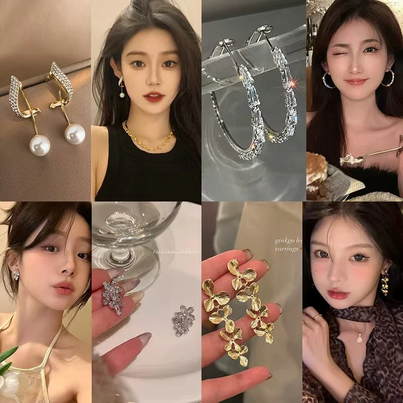 铜合金合成锆石耳饰 气质时尚轻奢百搭复古法式小众精致甜美设计