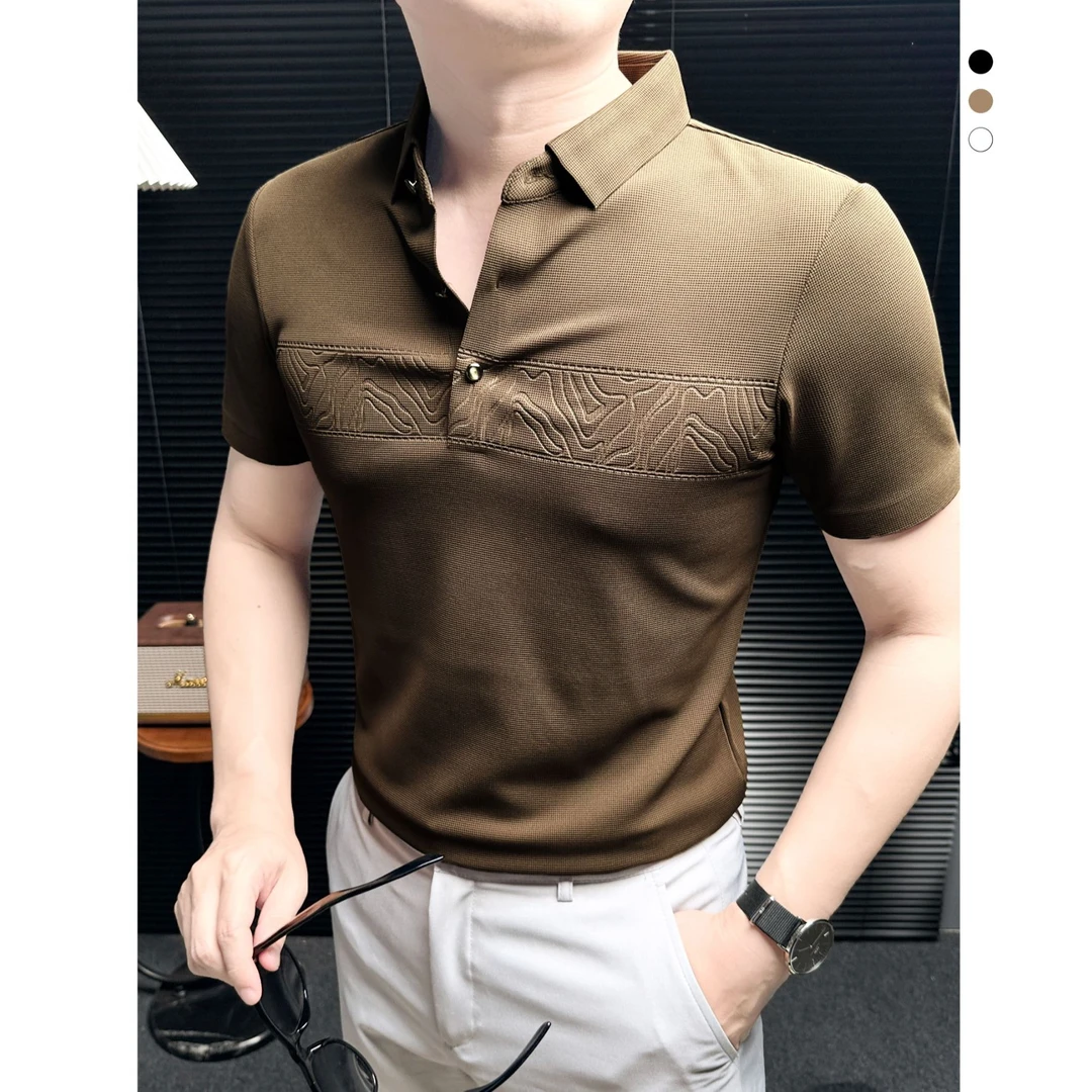 压花polo衫男款夏季新款男装30-45岁上档次休闲华夫格男士t恤短袖