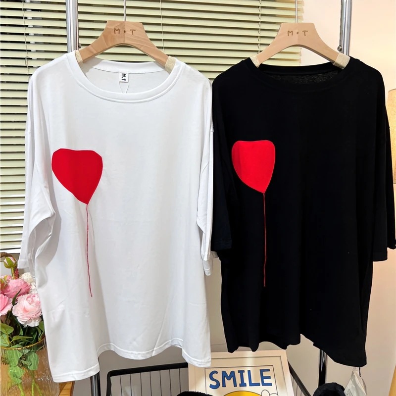 【甜心轰炸机】新款 小众爱心短袖T恤女白色黑色