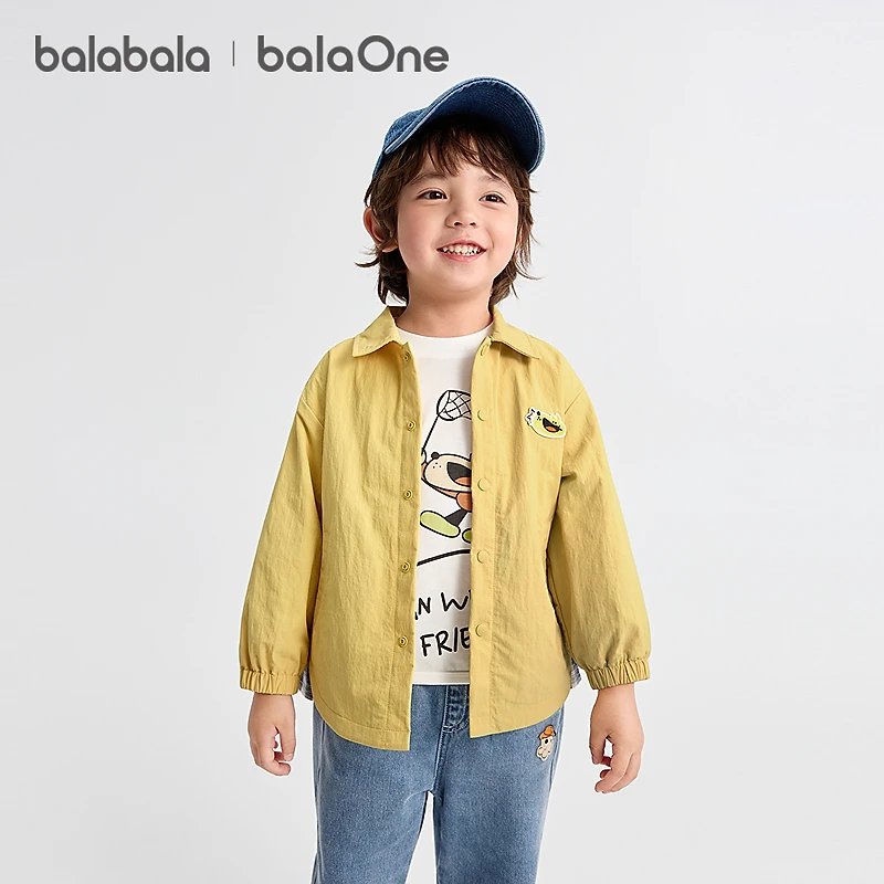 【balaOne】巴拉巴拉宝宝外套男童女童2025秋装小狗印花拼接格子