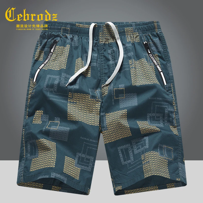 法国Cebrodz纯棉男士工装五分短裤印花潮牌休闲运动夏季宽松中裤