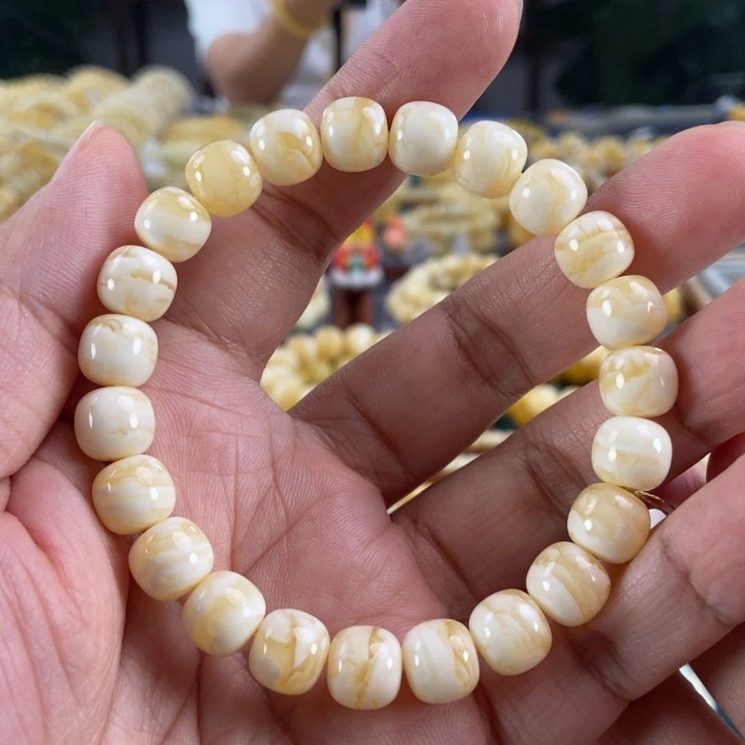 琥珀未镶嵌珠宝奇石10白虎皮纹同料串13.5