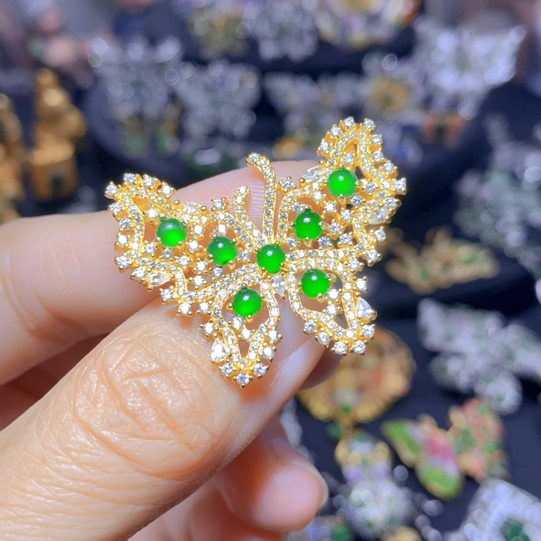 翡翠银S925镶嵌吊坠(不含链)天然资源