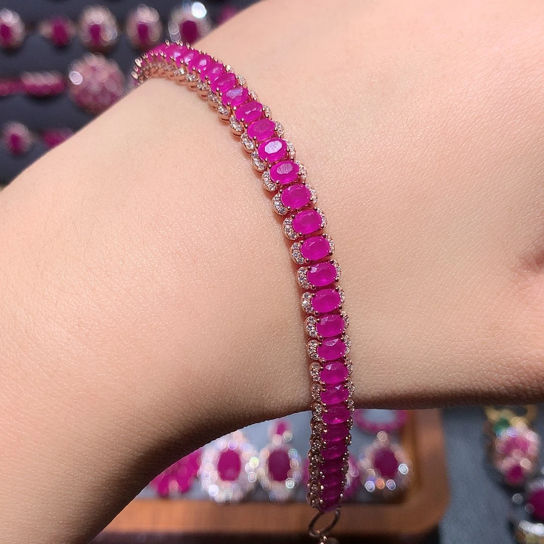 银S925镶嵌红宝石手链