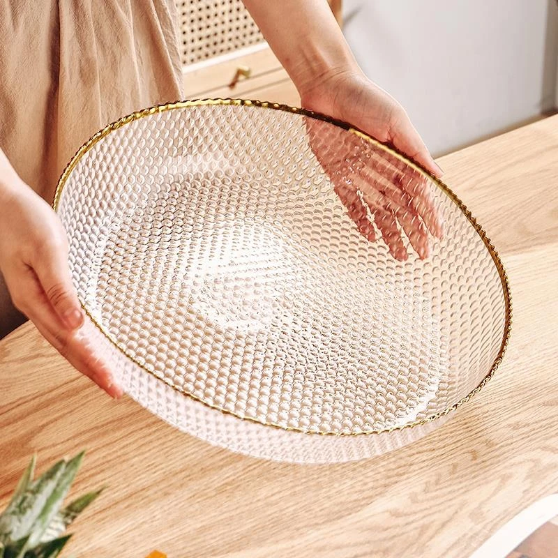 德国进口金边玻璃水果盘子家用客厅茶几简约现代轻奢零食盘干果盘