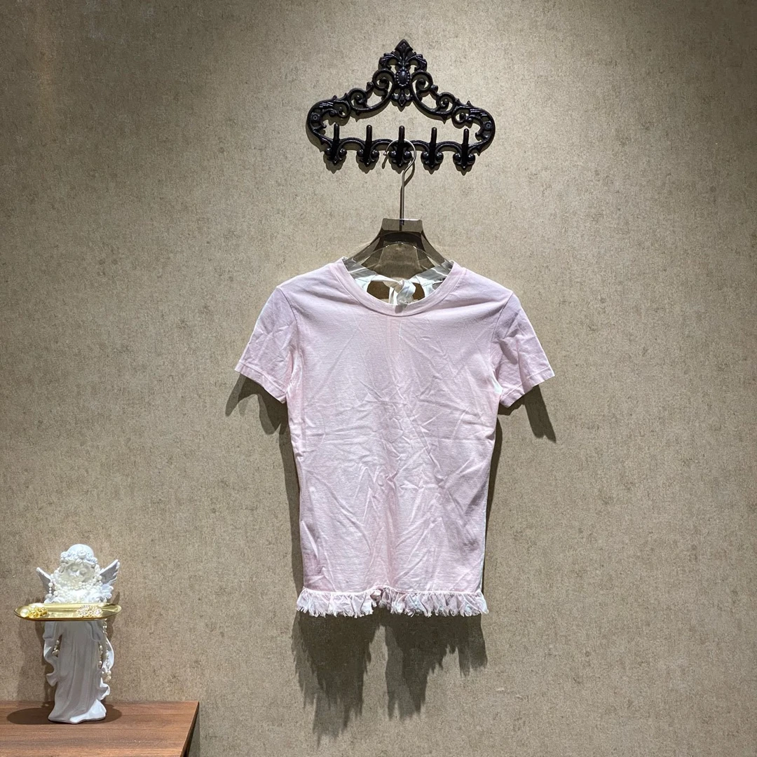 99新 MIU MIU/缪缪 Miu Miu樱花粉流苏花边短袖/xs码/99新/31367