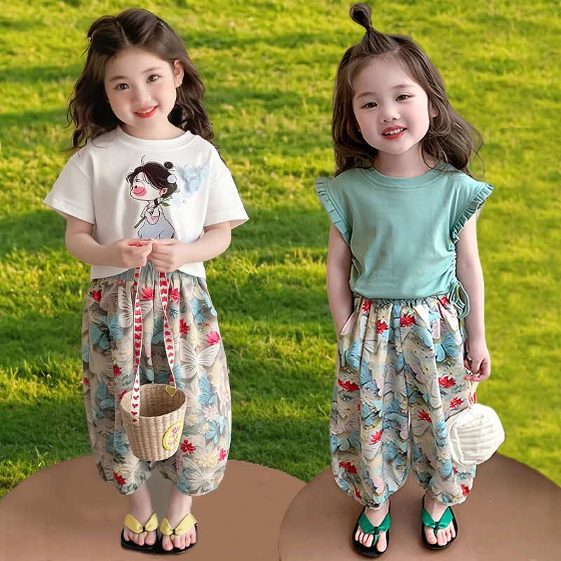 【绿野仙踪】女小童夏季短袖套装2025新款宝宝碎花防蚊裤夏装两件套