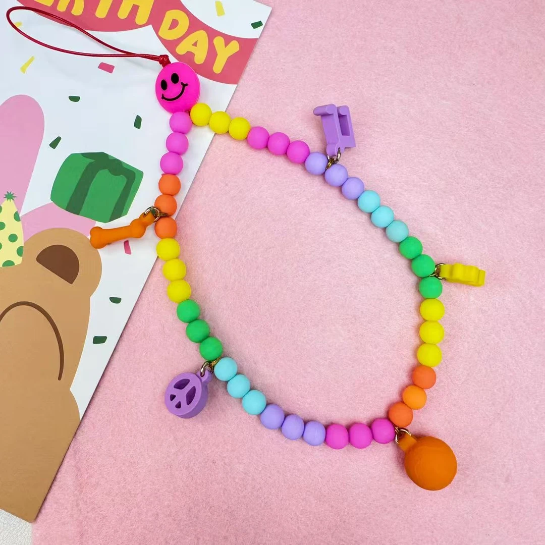 CLICHE通用硅胶彩色串珠可爱手机链饰品【挂绳短链 颜色随机】