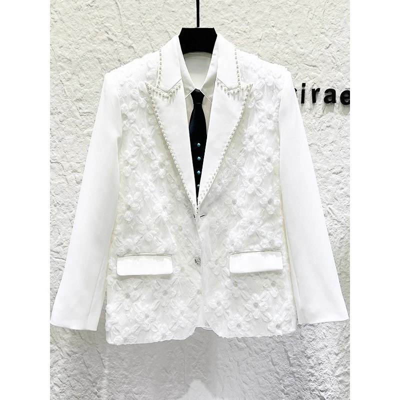 DeweLvum重工提花立体珍珠领西装男款时尚高级感休闲西服外套男装