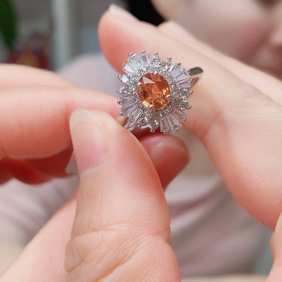 银S925镶嵌戒指石榴石（芬达石）