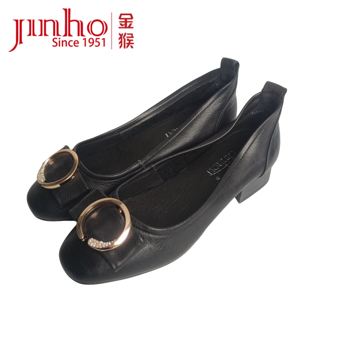 Jinho/金猴【微瑕，介意勿拍】圆头中跟浅口平底女鞋590059A