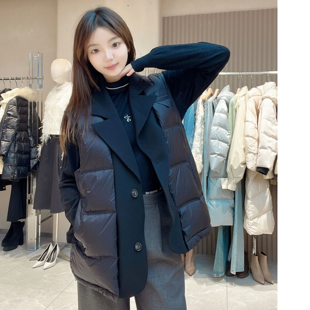 品牌拼接羽绒马甲西服领 34862130短款冬季