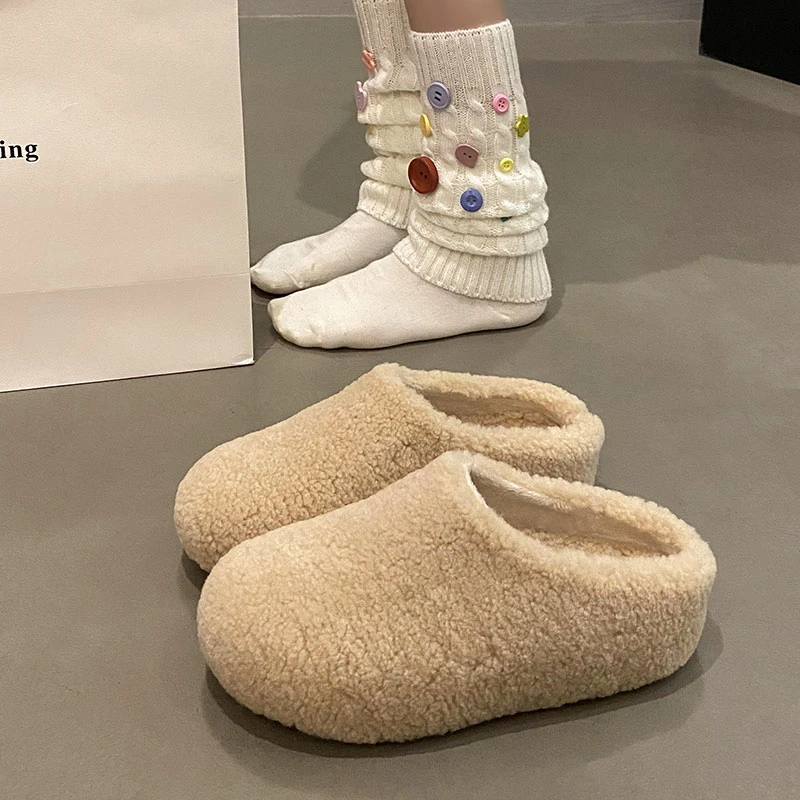 勃肯包头毛毛半拖鞋女外穿2025新款秋冬厚底增高加绒保暖懒人棉拖