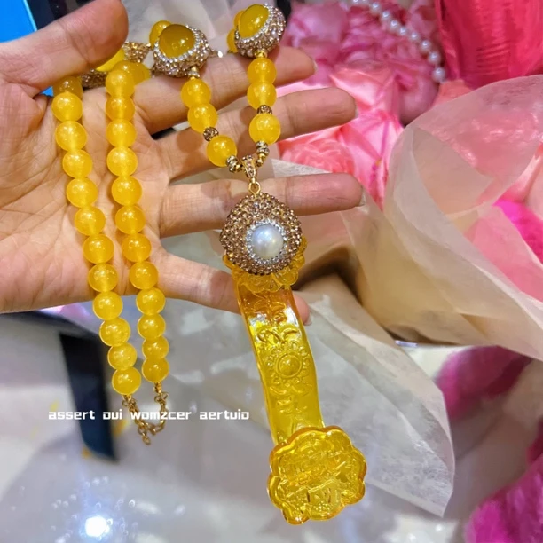 铜合金项链 塔纳尔班系列 洛可颗粒搭配9657气质轻奢手工黄色镶嵌